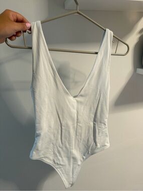 Babaton White Deep V-Neck Bodysuit